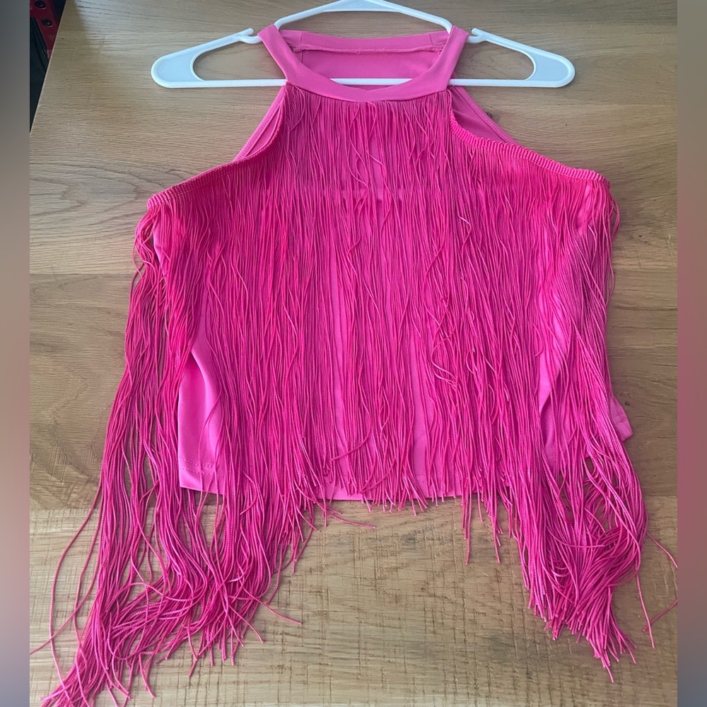 Barbie pink fringe tank top